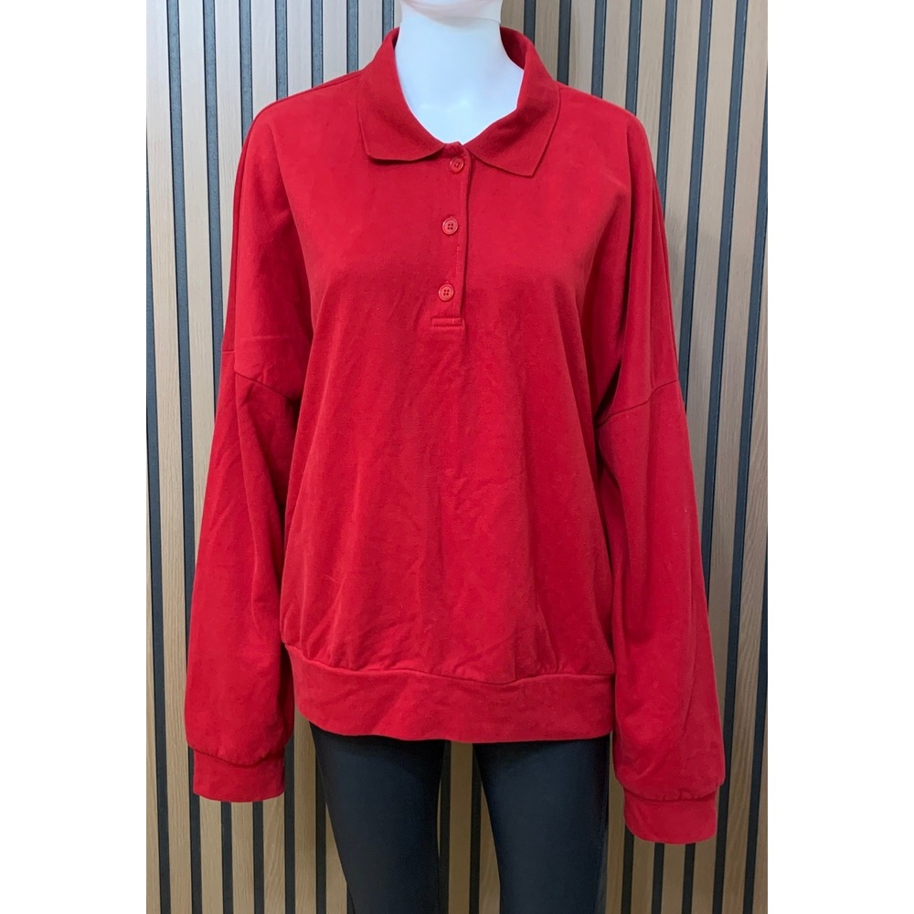 Tuckernuck Pomander Place Women's Red Polo Collar Sweatshirt XXL Pullover